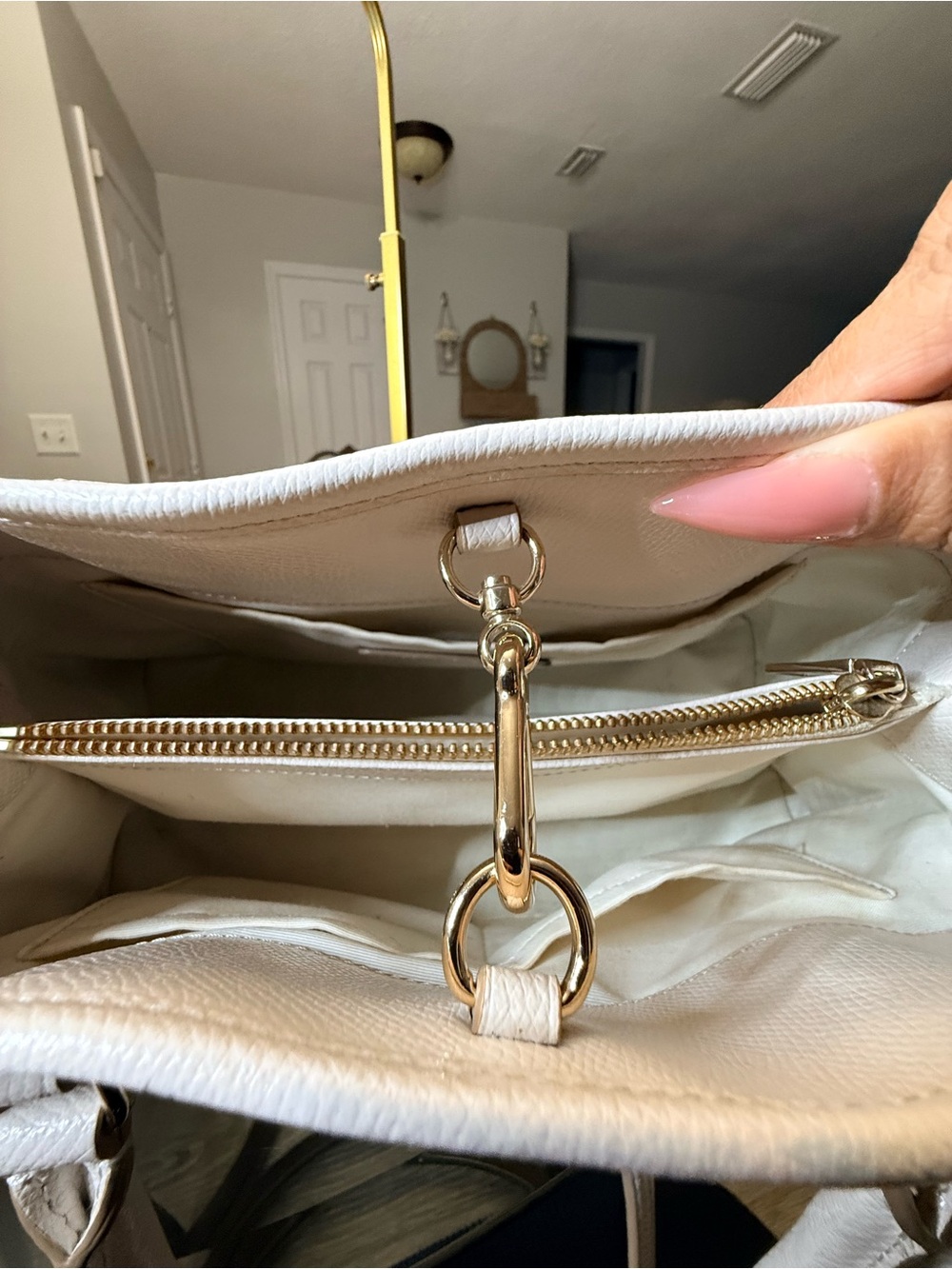 Coach White Leather Satchel with Gold Accents - Picture 8 of 10